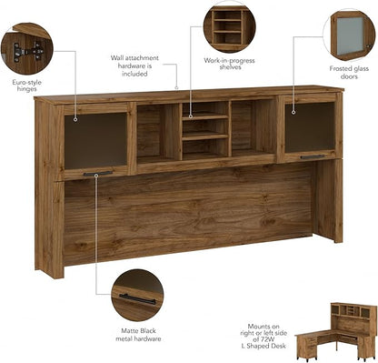 Bush Furniture Somerset Desk Hutch, Attachment with Shelves and Cabinets for Home Office, 72W, Fresh Walnut