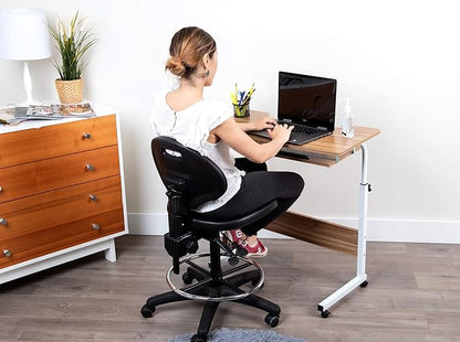 Mind Reader Woodland Collection, Mobile Sit/Stand Laptop Desk Adjustable, Lockable Casters, Portable, 21.75" L x 15.75" W x 33" H, Medium, Brown
