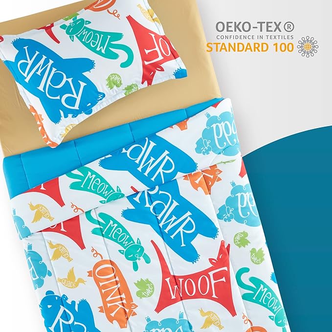 SLEEP ZONE Kids Bedding Comforter Set Full/Queen Size - Super Soft & Cute Printed 3-Piece Comforter Set All Seasons for Boys, Girls, Fade Resistant, Machine Washable, Happy Animal