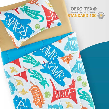 SLEEP ZONE Kids Bedding Comforter Set Full/Queen Size - Super Soft & Cute Printed 3-Piece Comforter Set All Seasons for Boys, Girls, Fade Resistant, Machine Washable, Happy Animal