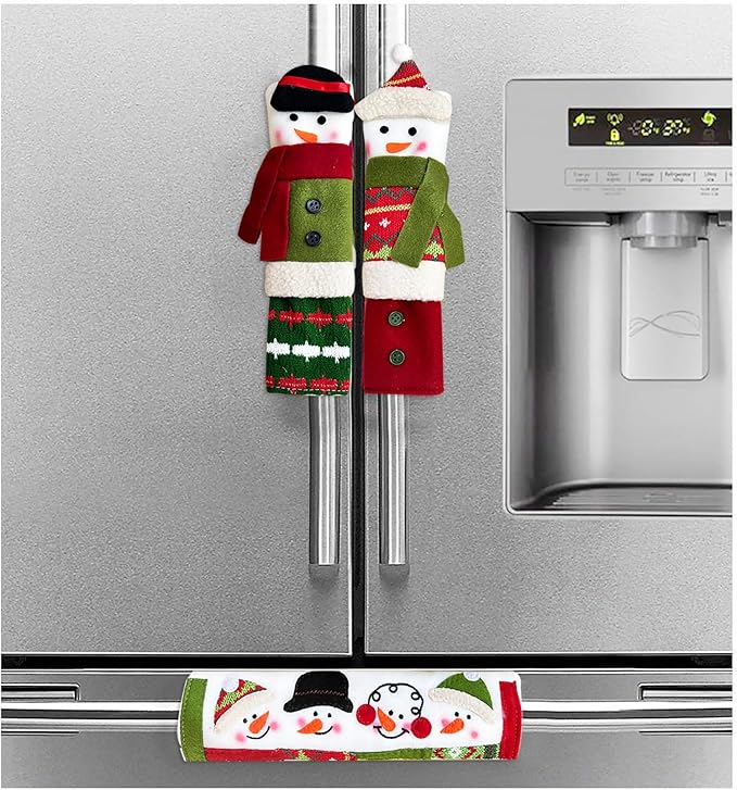 3 Piece Set Christmas Snowman Refrigerator Door Handle Covers Appliance Handle Covers Christmas Decorations Fits Standard Size Kitchen Refrigerator Microwave Oven Or Dishwasher