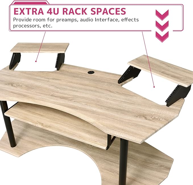 Acme Eleazar Wooden 3-Shelf Music Recording Studio Desk in Natural Oak