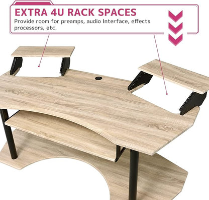Acme Eleazar Wooden 3-Shelf Music Recording Studio Desk in Natural Oak