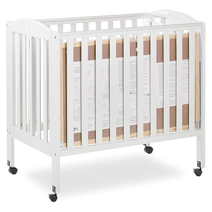 3 in 1 Portable Folding Stationary Side Crib in White, Greenguard Gold Certified, Safety Wheel with Locking Casters, Convertible, 3 Mattress Heights