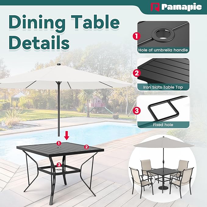 Pamapic 5 Pieces Patio Dining Set, Outdoor Dining Set for Garden Backyard Poolside Deck,Outdoor Table and Chairs Set with 4 Textilene Chairs,Beige
