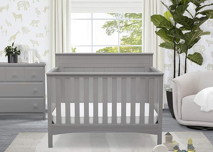 Delta Children Fancy 4-in-1 Crib, Grey + Serta Perfect Slumber Dual Sided Recycled Fiber Core Crib and Toddler Mattress (Bundle)