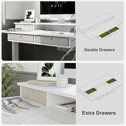 BANTI Height Adjustable Electric Standing Desk with 4 Drawers, 63 x 24 Inch Table with Storage Shelf, Sit Stand Desk, White Top
