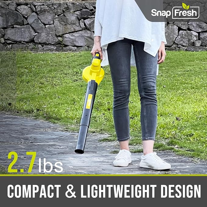 SnapFresh Leaf Blower - 20V Leaf Blower Cordless with Battery & Charger, Electric Leaf Blower for Lawn Care, Battery Powered Leaf Blower Lightweight for Snow Blowing(Yellow)