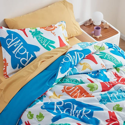 SLEEP ZONE Kids Bedding Comforter Set Full/Queen Size - Super Soft & Cute Printed 3-Piece Comforter Set All Seasons for Boys, Girls, Fade Resistant, Machine Washable, Happy Animal