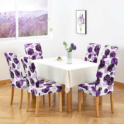 Gibelle Dining Room Chair Covers Set of 6, Soft Stretch Kitchen Chair Covers Slipcover Protector, Removable Washable Geometric Parson Chair Covers 6 Pack, Purple