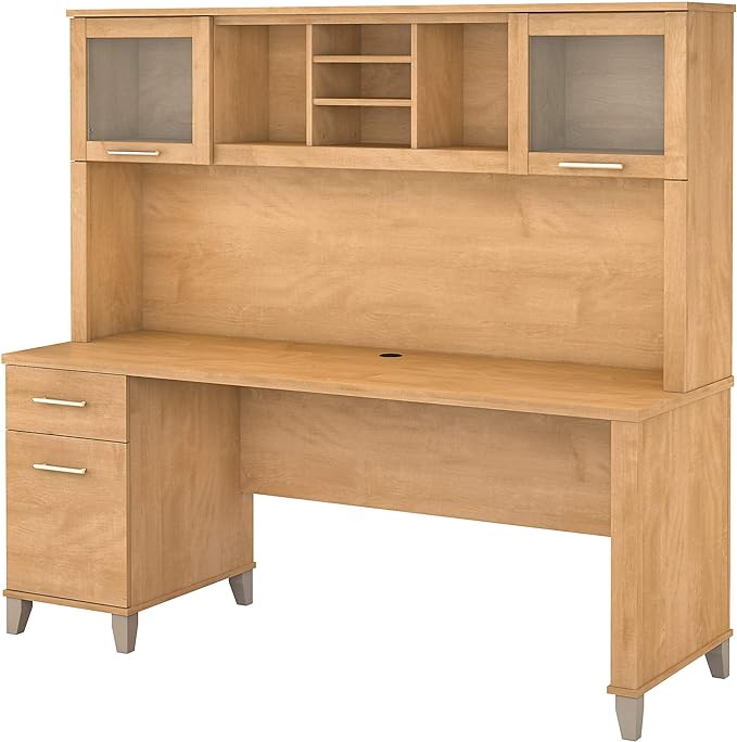 Bush Furniture Somerset 3 Position Sit to Stand L Shaped Desk, 72W, Maple Cross