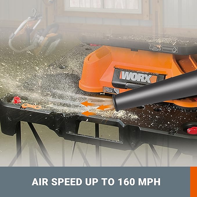 WORX 20V Cordless Jobsite Blower WX094L Compact Leaf Blower for Jobsite Garage Yards，2.0Ah Battery & Charger Included