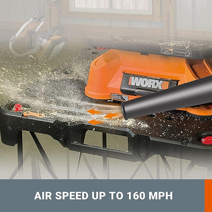 WORX 20V Cordless Jobsite Blower WX094L Compact Leaf Blower for Jobsite Garage Yards，2.0Ah Battery & Charger Included