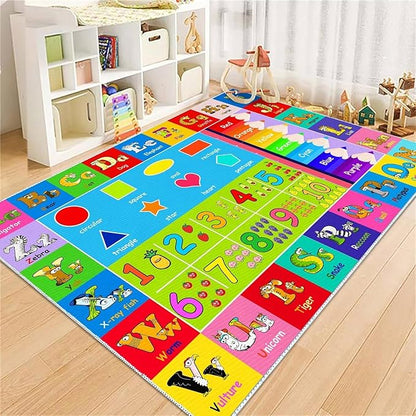 Kids Alphabet Play Game Rug - 5'x7' ABC Numbers and Shapes Educational Learning Toddler Carpet - Kids Room Playroom Classroom Kindergarten Activity Fun Soft Non-Slip Mat