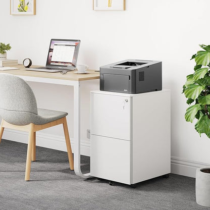 YITAHOME 2-Drawer Mobile File Cabinet with Lock, 18.9” Deep Office Filing Cabinet for Legal/Letter, Pre-Assembled Vertical Metal File Cabinet Except Wheels Under Desk White