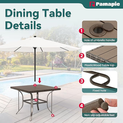 Pamapic 5 Pieces Patio Dining Set, Outdoor Table and Chairs for Garden Backyard Poolside Deck,Outdoor Furniture Set with Square Plastic-Wood Table Top,4 Textilene Chairs,Beige