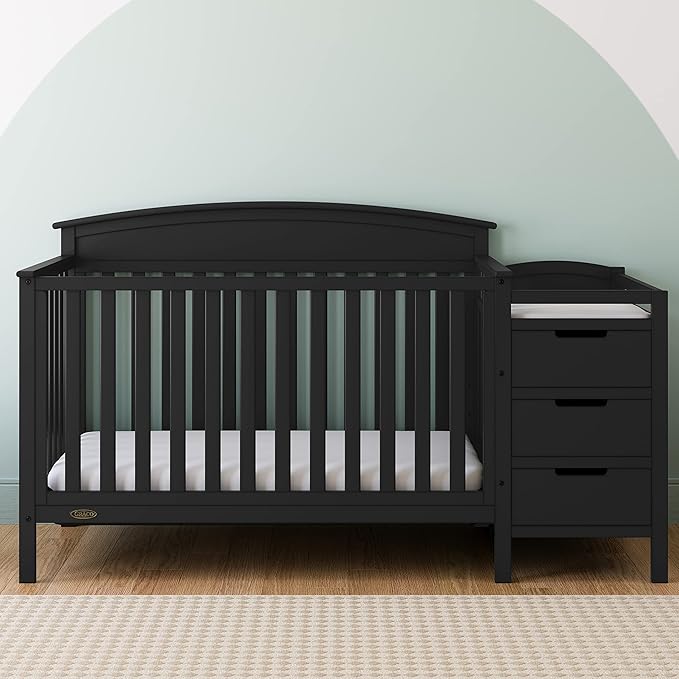 Graco Benton 4-in-1 Convertible Crib and Changer (Black) – GREENGUARD Gold Certified, Crib and Changing -Table Combo, Water-Resistant Changing Pad, Converts to Toddler Bed, Daybed & Full-Size Bed