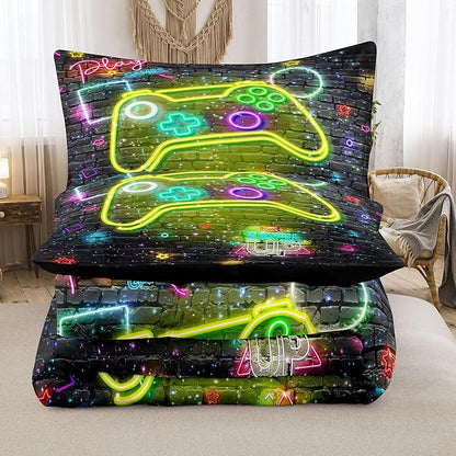 NINENINE Gamer Bedding Sets Twin Comforter Sets for Boys 5PCS,Twin Bedding Sets for Boys,Kids Comforter Sets Boys(1Comforter, 1Flat Sheet, 1Fitted Sheet, 2Pillowcases)
