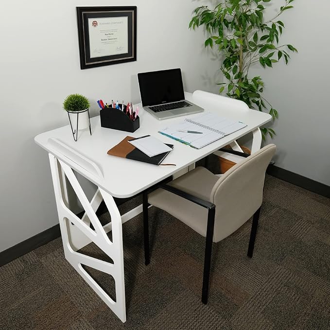 EXCELLO GLOBAL PRODUCTS Stow Away Desk with 30" x 47" Writing Surface: Perfect for Apartments, Dorms, Small Spaces and Work from Home (White)