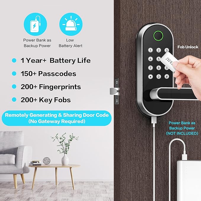 Keyless-Entry Fingerprint Smart Door Lock: Sifely Digital Electronic Lock with Code Passcode, Electric Door Knob, Biometric Door Handle Lock, Perfect for Exterior/Interior/Entry/Bedroom Doors (Silver)