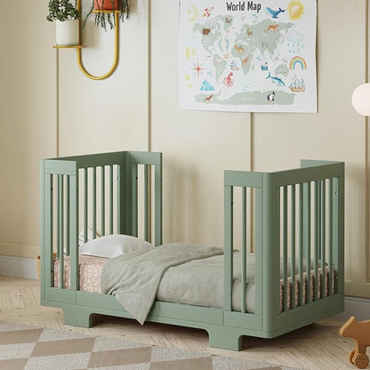 Babyletto Yuzu Convertible All-Stages Bassinet, Midi, Full-Size Crib in Light Sage, Greenguard Gold Certified, Portable & Adjustable with Conversion Kits and Pads Included