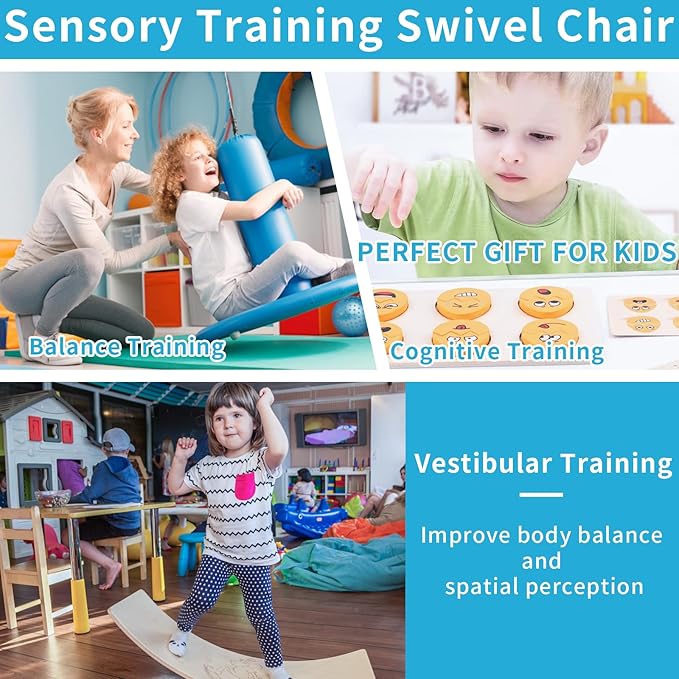Kids Sensory Swivel Chair, Autism Sensory Chair, Spinning Chair for Autistic Kids, Small Space, Spin Seat, Metal Base, Non-Slip Design, Blue