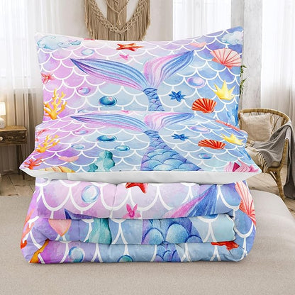 NINENINE Mermaid Comforter Sets,Twin Bedding Sets for Girls,Kids Comforter Sets for Girls,Girls Twin Bedding Princess Comforter Sets with 1 Comforter 1Pillowcase
