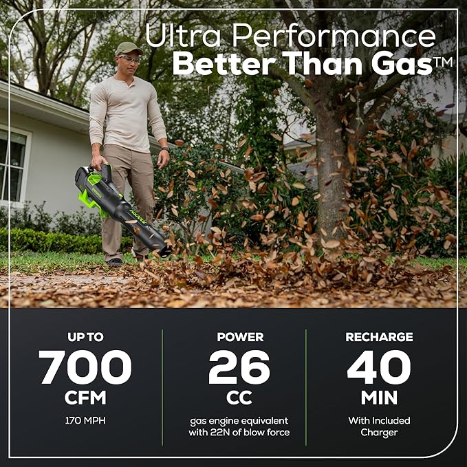 Greenworks 80V 700 CFM Cordless Leaf Blower, 2.5Ah Battery and 45 Minute Rapid Charger