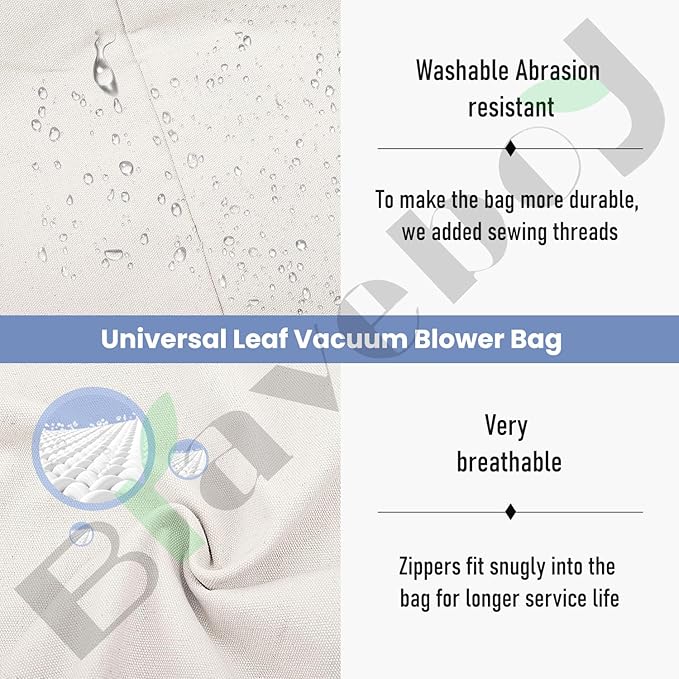 Universal Leaf Vacuum Blower Bag Compatible with Worx Craftsman Toro Black-Decker Husqvarna Leaf Blower Vacuum/Leaf Blowers - Bottom Zip Replacement Bag, Leaf Blower Bag White