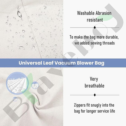 Universal Leaf Vacuum Blower Bag Compatible with Worx Craftsman Toro Black-Decker Husqvarna Leaf Blower Vacuum/Leaf Blowers - Bottom Zip Replacement Bag, Leaf Blower Bag White