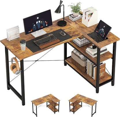 COTUBLR L Shaped Computer Desk, 47 Inch Small Corner Desk with Storage Shelves, Computer Desk Table Laptop Table Writing Desk Study Table for Home Office Workstation Small Spaces (Rustic Brown)