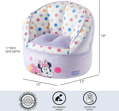 Idea Nuova Disney Minnie Mouse Purple with Polka Dots Round Bean Bag Chair for Kids, Ages 3+, Large