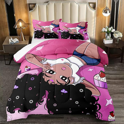 Black Girl Full Size Comforter Set for Girls Bedroom Decor African American Girl Bedding Set Pink Full Quilt Set with 2 Pillowcases Black Girl Magic Comforter Set Gifts for Black Women Girls