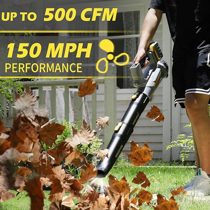 500 CFM Cordless Leaf Blower, 2 x 21V 6.0Ah Battery and Charger, Electric Leaf Blowers for Patio Cleaning, Lawn Care, Blowing Leaves and Snow