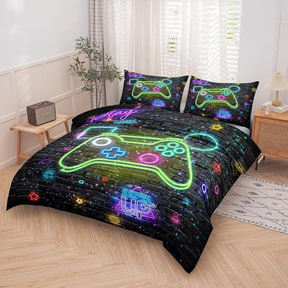 Boys Queen Size Bedding Set, Kids Bedding Sets for Boys, Gaming Comforter Sets for Boys, Teen Boys Gaming Bedding Sets, Gamer Room Decor for Boys Teens Girls (1 Comforter +2 Pillowcases)