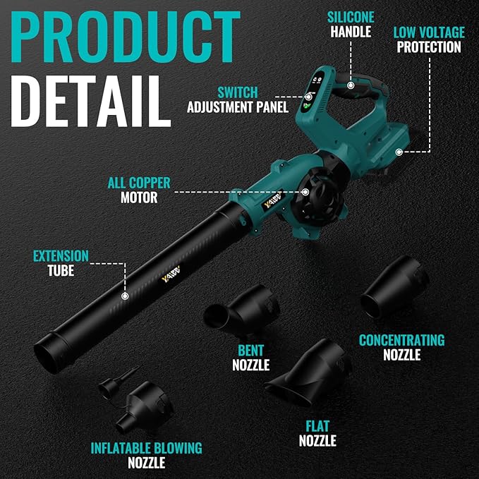 Leaf Blower, Cordless Leaf Blower for Makita 18V Battery, 3 Speed Modes Up to 200MPH, 270° Rotatable Electric Leaf Blower with 4 Blowing Nozzles for Lawn Care and Yard(Battery Not Included)