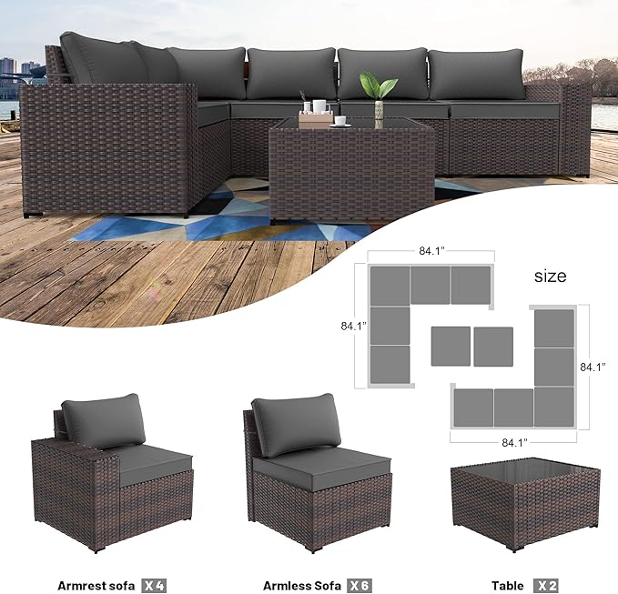 Kullavik 12PCS Outdoor Patio Furniture Set PE Wicker Rattan Sectional Sofa Patio Conversation Sets,Grey