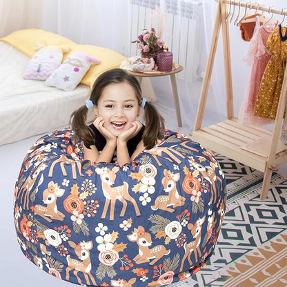 Stuffed Animal Storage Bean Bag Chair Cover, Hold Kids Plush Toys Blankets Towels Beanbag (Cover Only), Canvas Floor Circle Stuff Sit Seat Sofa with YKK Zipper, Extra Large 38", Fawn