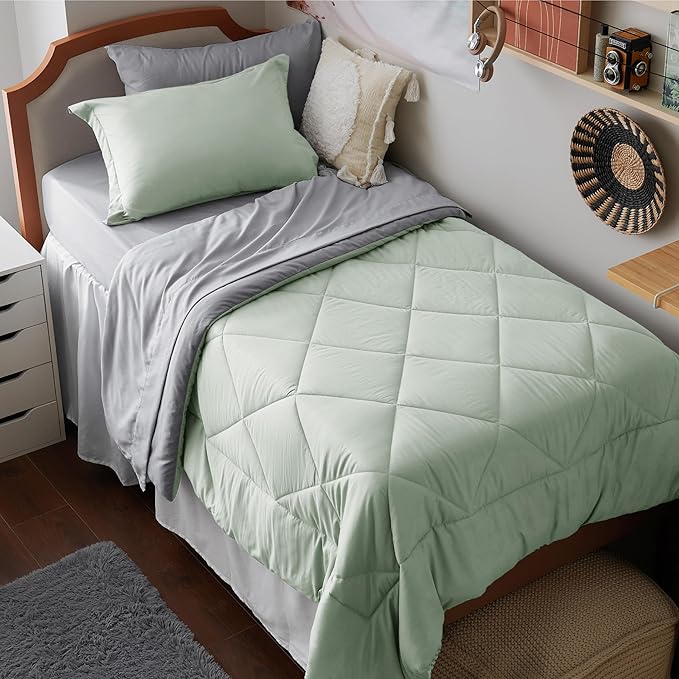 Bedsure Sage Green Twin XL Comforter Sets - 5 Pieces Reversible Twin XL Bedding Sets, Bed Sets Comforters, Sheets, Pillowcase & Sham, Grey XL Twin Bed in a Bag for College