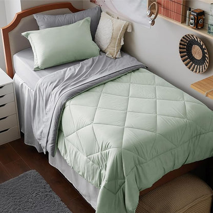 Bedsure Sage Green Twin XL Comforter Sets - 5 Pieces Reversible Twin XL Bedding Sets, Bed Sets Comforters, Sheets, Pillowcase & Sham, Grey XL Twin Bed in a Bag for College