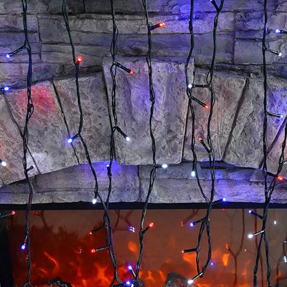 Dazzle Bright 2 Pack Red White and Blue Solar String Lights, 400LED 132FT Christmas Independence Day String Lights, Solar Powered with 8 Modes Waterproof for Outdoor Party Decorations