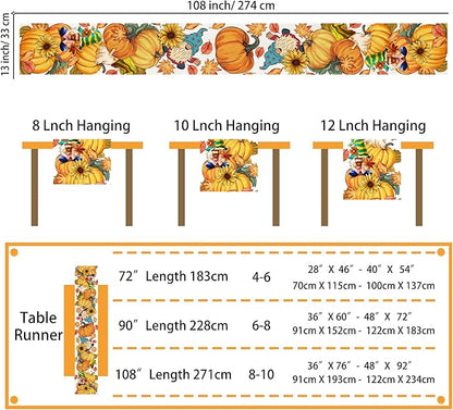 Fall Table Runner 108 Inches Long Autumn Table Runner Pumpkins Maple Leaves Gnome Fall Theme Decor for Kitchen Dining Table Home Party Decorations