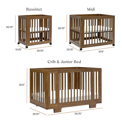 Babyletto Yuzu Convertible All-Stages Bassinet, Midi, Full-Size Crib in Natural Walnut, Greenguard Gold Certified, Portable & Adjustable with Conversion Kits and Pads Included