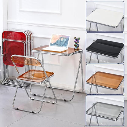 KAIHAOWIN Small Folding Table- Acrylic Morden TV Tray for Snack Dinner on Couch, Tiny Foldable Desk Writing Desk for Home Office for Small Spaces No Assembly Required