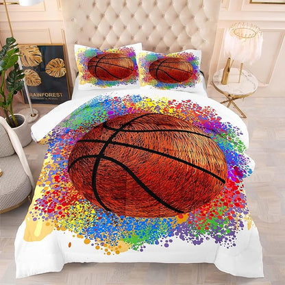 Tailor Shop Basketball Bedding Set for Boys Kids Teens,Sports Queen Size Comforter Set,Kids Basketball Comforter Sets with 2 Pillowcases