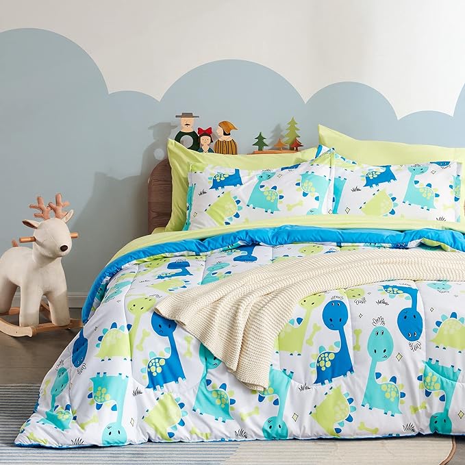 SLEEP ZONE Kids Bedding Twin Comforter Set - Cute Printed for Boys, Girls, Teens, Super Soft, Fade Resistant, Cute Dino, Twin