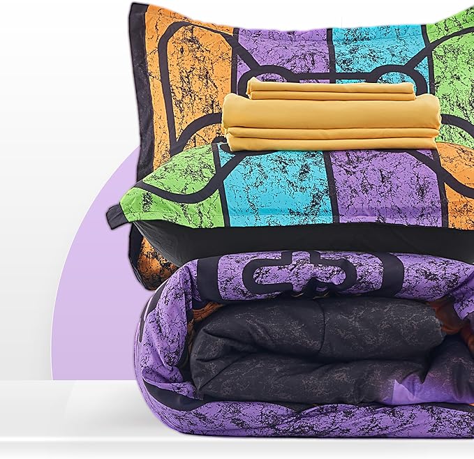 SLEEP ZONE Kids Twin Bedding Comforter Set - Super Cute Game Bedding Set for Boys, Girls, Teens - 5 Pieces Set with Comforter, Sheet, Pillowcase & Sham (Game Night)