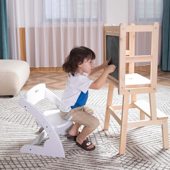 HOUCHCIS Toddler Chair, Wooden Toddler Chair for Kids, Adjustable Kids Chairs for Toddlers, Toddler Chairs and Small Chair, Kids Chair (White)