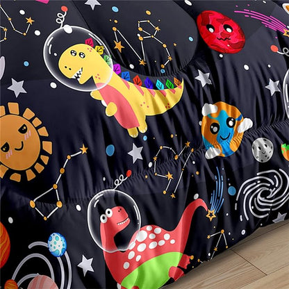 Cartoon Dinosaur Comforter Set - Boys Full Size Dinosaur Bedding Set for Bedroom Dinosaur Quilt with 2 Pillowcases for Kids Girls Boys Room Decor Lightweight Dino Comforter for All-Season, 3 Pieces