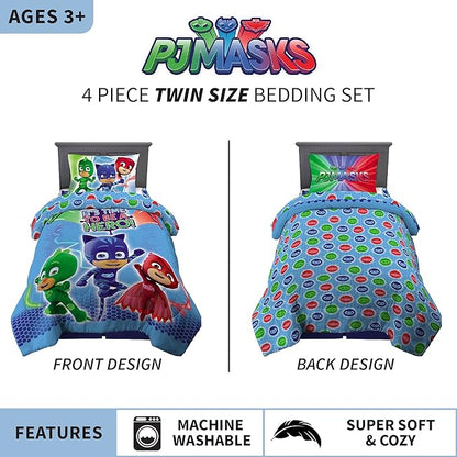 Franco Kids Bedding Super Soft Comforter and Sheet Set, 4 Piece Twin Size, PJ Masks